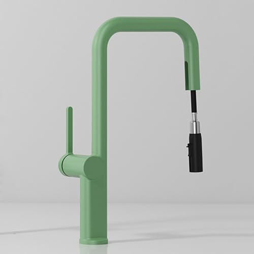 MESOVFCA Kitchen Taps Sink Mixer Pull Out Spray Tap Single Faucet - Black Kitchen Sink Mixer Tap Single Lever with Swivel Spout Monobloc (Green)