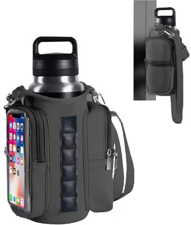 Magnetic Gym Bag Water Bottle Holder with Pockets for Sports Travel Work | 6 Built-in Magnets, Holds Bottles up to 1.8L, Water Bottle Carrier for Phone Keys, Gym Accessories Organizer for Men Women