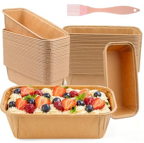 60 Stück Kastenform Papier, 15.5x5.4x5.3cm Backform Papier, Kastenform Kuchen mit Silikonpinsel, Mini Backform, Rechteckig Papierbackform Brotbackform für Kuchen, Brot, Dessert, Airfryer & Backofen