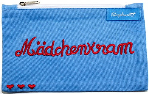 Kosmetiktäschchen Mädchenkram Blau Rot Bestickt Damen 12 x 20 cm Baumwolle Fair Trade Ringelsuse