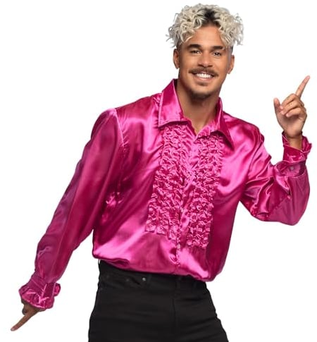 Boland - Chemise disco à volants, rose, pour hommes, déguisement, chemise de fête, Schlagermove, années 70, fête de thème, carnaval
