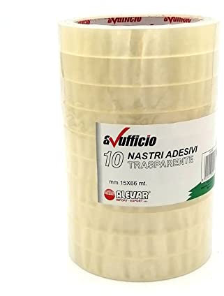 Alevar Nastro Adesivo Trasparente mm 15x66 mt, Confezione da 10 Pezzi