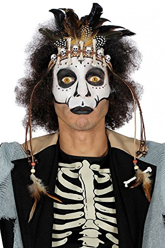 shoperama Voodoo Stirnband mit Totenköpfen Knochen und Federn Kostüm-Zubehör Kopfschmuck Kopfband Halloween Indianer