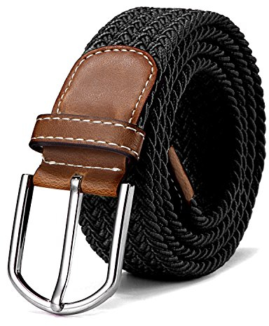 Stoffgürtel Stretchgürtel geflochten und elastisch Gürtel für Damen und Herren Länge 100 cm bis 130 cm schwarz