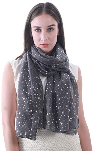 Lina & Lily Damen Schal Tuch mit Folien Sternmuster (Grau (Silberne Sterne))