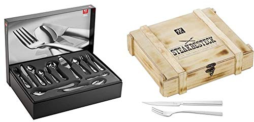 Zwilling Ménagère Nottingham, inox 18/10, mat, Acier inoxydable, 68 pièces & 07150-359-0 Set Couverts à viande Acier Inoxydable 12 pièces