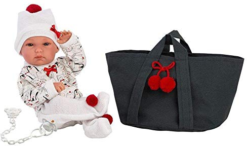 Llorens 63554 Pyjama 35cm Puppe Bimba, mit blauen Augen, Babypuppe mit Vinylkörper, inkl. Schlafanzug, Mütze und Tragetasche, Puppenmädchen, New Born, 35 cm, Mehrfarbig