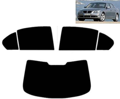 Passgenaue Tönungsfolie für 5er E60 4-Türen Limousine 2003-2009 Heck/Seitenscheiben (05% Tiefschwarz)