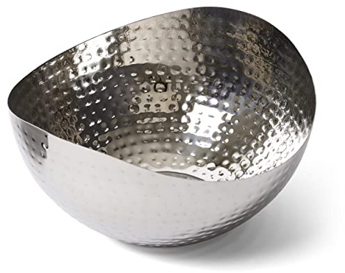Doma Vita Large Decorative Round Stainless Steel Salad Serving Fruit Bowl, Hammered Centerpiece Bowl (10” Round)