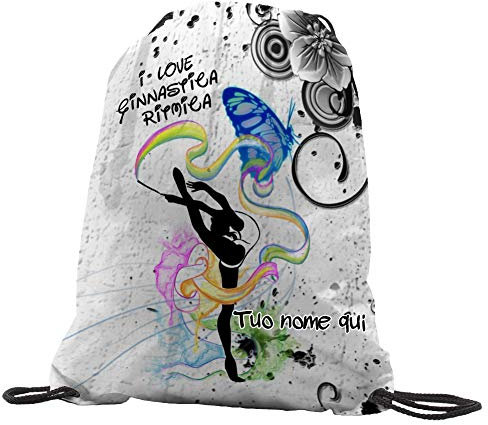 quickgadget Sacca Ginnastica GYMBACK Sport Ginnastica Ritmica 01 Personalizzata con Nome - Sacchetto Sportivo Fashion Borsa, Piscina, Dance Bag, Zaino Scuola per Ragazze Donne Bambini.