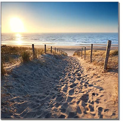 banjado® Glas Magnettafel mit 4 Magneten - Magnetwand 50x50cm mit Motiv Nordseestrand - Memoboard/Pinnwand magnetisch, beschreibbar, perfekt für die Küche - Magnetboard auch als Wandbild/Wandtafel