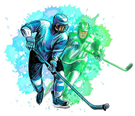 191 Wandtattoo Eishockey Spieler grün blau - Kinderzimmer Wandbild Deko Aufkleber Sticker Junge Teenager - Größe 1250 x 1130 mm