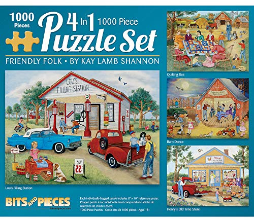 Bits and Pieces - 1000 Teile Puzzle für Erwachsene - Friendly Folk 4-in-1 Multipack Set - 1000 Teile Charming Americana Puzzle von Künstler Kay Lamb Shannon