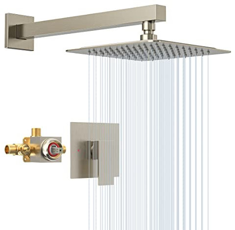 SunCleanse Ensemble de robinet de douche avec pommeau de douche à effet pluie et vanne d'équilibrage pression Nickel brossé