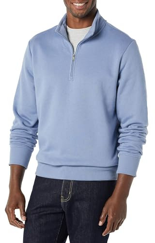 Amazon Essentials Felpa in Pile A Maniche Lunghe con Zip Corta Uomo, Blu, XXL