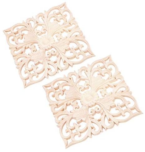 SUPERFINDINGS 2 pièces Bois Sculpté Applique Cadre Onlay Meubles Non Peints Décoration Motif Carré pour la Maison Porte Armoire Décoration 146x146x7mm