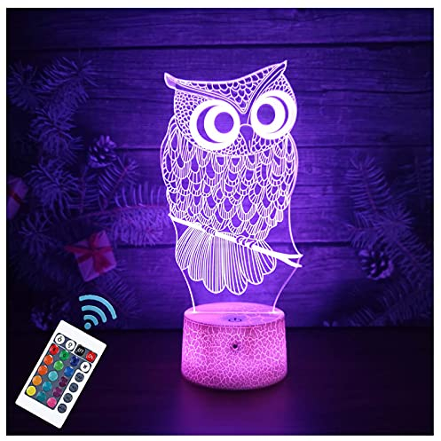 Glorivo Owl Night Light,16 Colors Remote Control & Smart Touch Dimmable 3D Illusion Bedside Lamp,Bedroom Decoration Birthday Christmas Toy Gift for Kids Boys Girls Friends