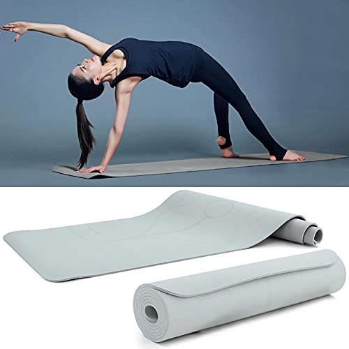 RAMROXX Premium Yogamatte mit Symbolen TPE Grau 182x61cm auch für Fitness Pilates