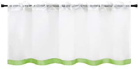 HeichkelL Scheibengardine Voile Bistrogardine mit Satinband Kurzstores Tunnelzug Gardinen Küche Vorhang aufgenähte Satinband als Bordüte Grün BxH 90x30 cm