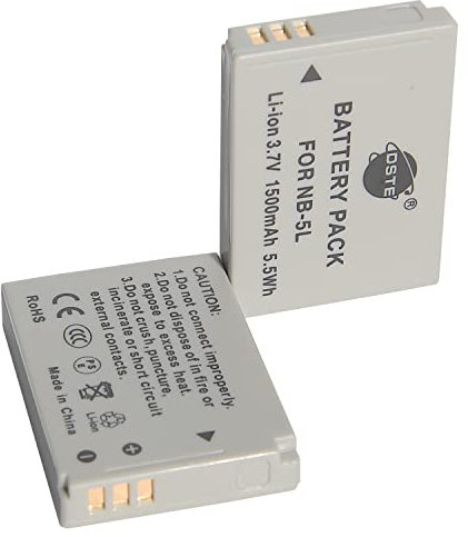 DSTE 2pcs NB-5L NB-5LH Li-ion Batterie compatibles avec Canon PowerShot SD790, SD800, SD850, SD870, SD880, SD890, SD900, SX200, SX210, SX220