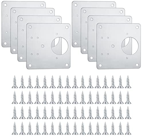 8 Pcs Stainless Steel Hinge Repair Plates with 64 Screws - Flat Fixing Joining Mending Plates for Kitchen Cupboard Cabinets Door Hinges
