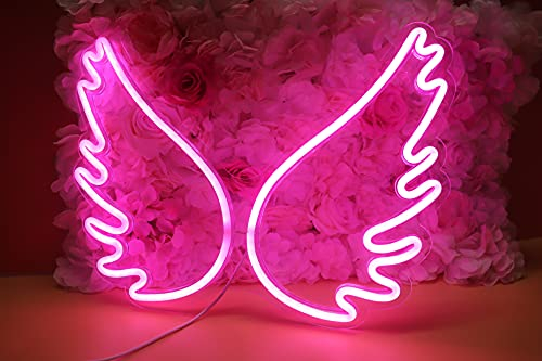 Ulalaza Neonlicht Zeichen LED Nachtlichter USB-betrieben dekorative Festzelt Zeichen Bar Pub Store Club Garage Home Party Dekor (Angel Wing pink)