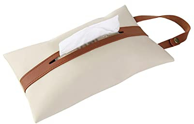 Spotact Scatola Fazzoletti Pelle PU Custodia Carta Viso Custodia Organizer Decor con Striscia per Appendere per Cucina Ristorante Controsoffitto Camera Letto Comò Comodino Scrivania (Beige)