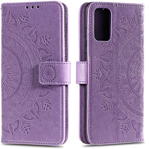 EYZUTAK Mandala Handyhülle für Samsung Galaxy A52/A52S 5G,Slim Flip Case mit Kartensteckplatz,Prägung PU Leder Klapphülle, Hülle mit Standfunction und Lanyard,Klappbar Motiv-Lila