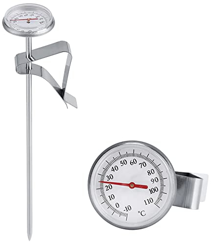 Milk Thermometer, 1.18in Dial Milk Frothing Coffee Thermometer Stainless Steel Instant Read Thermometer with Clip, -10~110℃, 7.6in Length, Coffee Frothing Accessories