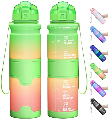 Lunidry 1L/500ML Borraccia Bambini, Senza BPA Borracce Tritan con Filtro Frutta & Indicatore del Tempo Motivazionale Borraccia Sportiva per Scuola, Ciclismo, Sport, Palestra