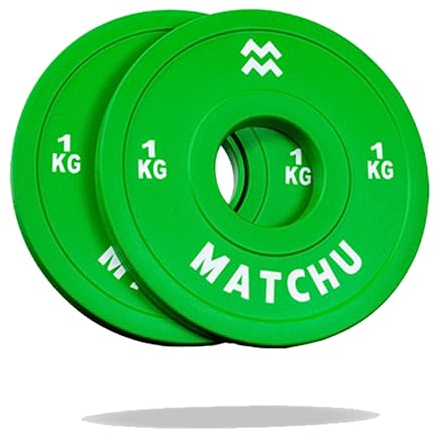 MATCHU - Fractional Plates - Mini Hantelscheiben - 0,25/0,5/1/1,5/2,5 KG - Satz mit 2 Stück - Stahl mit Gummiaußenschicht - Durchmesser 50mm (Grün - 1 KG)