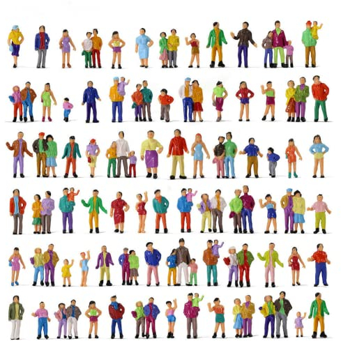 HpLive 100Pcs Passagier Figure Modell, Standing Pose Miniature Painted Model Figure, 1:87 Ho Scale Model Train Park Street Passagier Doll House Miniature Accessories