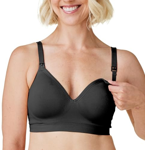 Bravado Designs Sostén sostenible de maternidad y lactancia para lactancia materna, sin costuras, sin costuras, cuello en V, copas B a G, Negro - Tela sostenible, L