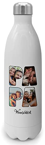 PhotoFancy® - Personalisierte Trinkflasche 'PAPA' - Thermo-Trinkflasche mit eigenem Foto und Text selbst gestalten - Thermosflasche aus Edelstahl - 1000 ml