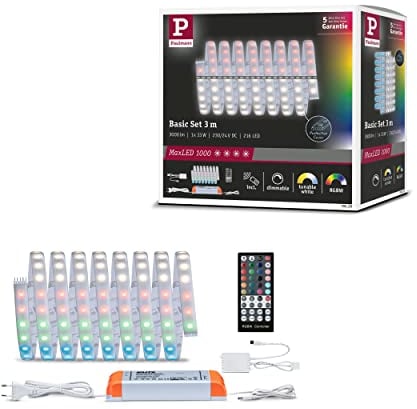 Paulmann 70529 MaxLED 1000 LED Strip RGBW Basisset IP44 33W 1000lm/m dimmbar 3m Silber Kunststoff 72LEDs/m 75VA