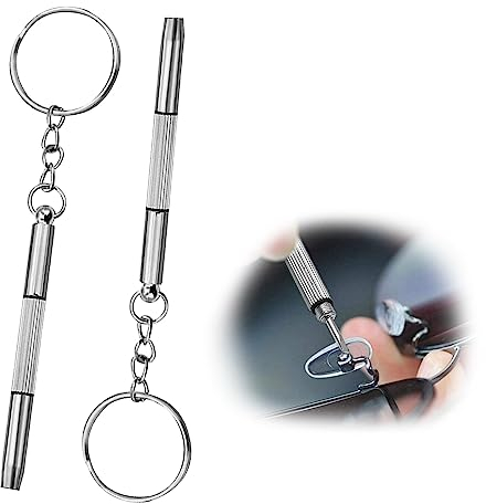 Kireida® 2 Stück Mini Brillen Schraubendreher, Tragbar Edelstahl Screwdriver Schlüsselbund Kleines Schraubenzieher, 3 in 1 Brillen-Reparatur-Set für Brillen, Uhren und mehr