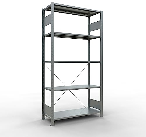 SCHULTE Lagertechnik Expressline Grundregal, Steckregal MULTIplus150, 2.000 x 1.000 x 400 mm (HxBxT), 5 Fachböden, Kreuzstrebe, verzinkt