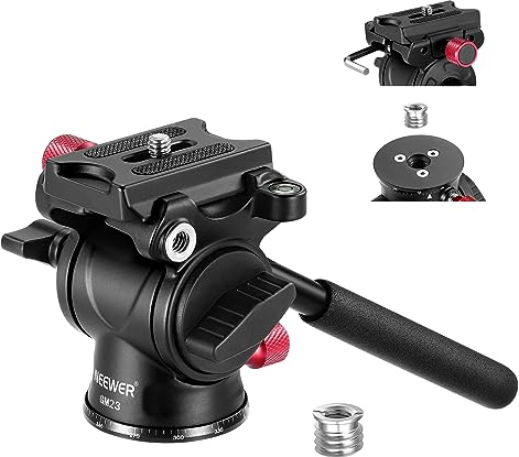 NEEWER Testa per treppiede fluido con manico e sgancio rapido tipo Arca, testa panoramica in lega di alluminio con base scalata ø43 mm per fotocamera DSLR compatta videocamera, carico massimo: 3 kg,