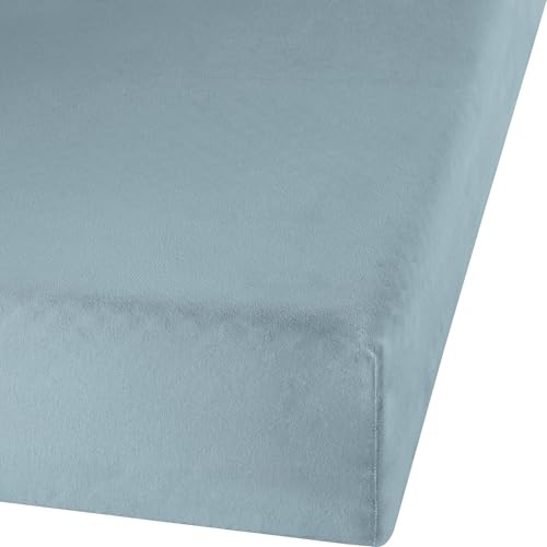 Erwin Müller Spannbettlaken, Spannbetttuch Erlangen Feinbiber eisblau Größe 120x200 cm - warm und kuschelig, bügelfrei, mit Rundumgummi