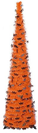LKPOMI 1,5 M Großer Halloween-Baum, Lametta, Pop-Up, Künstlicher Halloween-Kürbis, Fledermäuse, Zusammenklappbarer Bleistift, Halloween-Weihnachtsbäume für Drinnen und Draußen,(Orange)