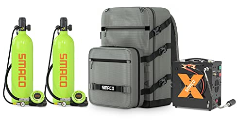 SMACO Mini Scuba Tank 2L Portable Diving Tank (2 Pcs) Reusable Scuba Pony Bottle Backup Dive Air Cylinder with 25-30 Minutes Family and Buddy Kit for Underwater Exploration Rescue