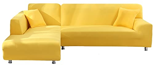 YOPOIY Strecken Sofabezug L Form 2 STK L Form Sofa überzug Elastisch Sofabezug Ecksofa L Form Für Möbelschutz -Gelb-3+2 Sitzer