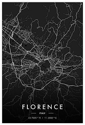 Florenz Stadtkarte Dunkles Poster auf Leinwand, Schlafzimmer, Dekoration, Sport, Landschaft, Büro, Raumdekoration, Geschenk, ungerahmt: 60 x 90 cm