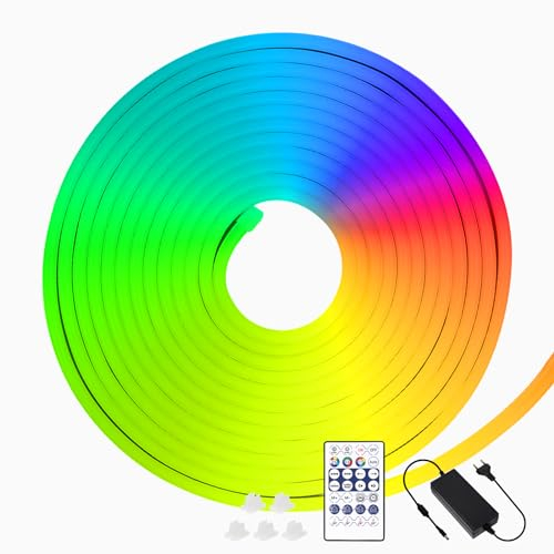 EXTRASTAR Tira de Luz LED de Neón RGB, Tiras LED 5M 96Leds con Mando a Distancia de 28 Teclas y Control Bluetooth APP, Impermeable IP65, 12V, 5A, para Habitación,Boda,Fiesta,Navidad