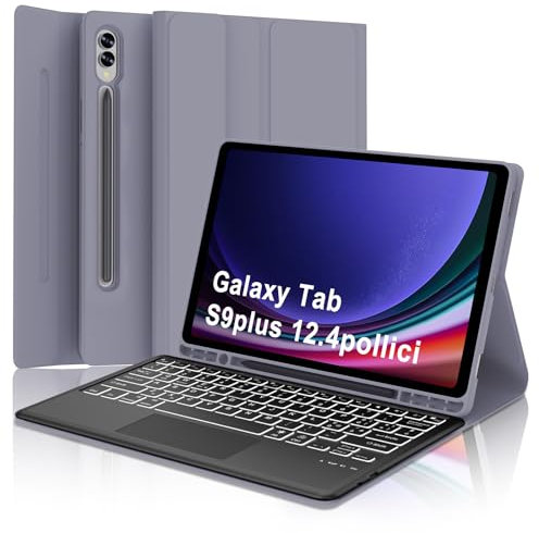Clavier pour Samsung Galaxy Tab S10 Plus 2024, S9/S9FE Plus 12.4, Coque Touchpad Bluetooth Italien Rétroéclairé pour S10+/S9+/S9 FE+ 12.4 Pouces, Violet