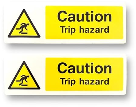 2 PACK - 180mm X 60mm Caution Trip Hazard Self Adhesive Stickers - Sign, Warning Watch Step, Dont Fall, Careful, Pair SG158
