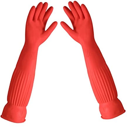 Haushaltshandschuhe Lange, 1 Paare Lange Gummihandschuhe, Reinigungs Handschuhe, Spülhandschuhe, Wiederverwendbare Latex-Handschuhe für Küche, Gartenarbeit, Autowäsche, Arbeit, Langarm (55cm, L)
