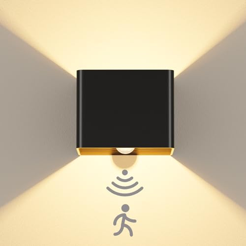 Kinamy Wandleuchte mit Bewegungsmelder Innen, LED Wandlampe Up Down, Wandbeleuchtung Moderne Schwarz, Wandleuchten für Flur, Treppen, Küche, Wohnzimmer, Schlafzimmer
