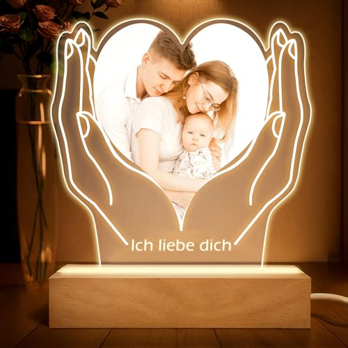 Jkolalin Personalisierte Bilderrahmen mit Fotos, Personalisiert Foto Bilderrahmen mit Licht, Fotogeschenke Personalisiert, Personalisierte Geschenke für Frauen Männer Mama Papa Kinder Oma Opa Familie