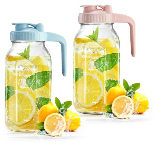Einmachglas mit Ausgießer, V-förmig, 2 Quart Eisteekrug, doppelt auslaufsicher, 1,8 l Getränkekrug für Muttermilch, Sonnentee, Saft, Kaffeesahne, Rezeptur-Pitche
